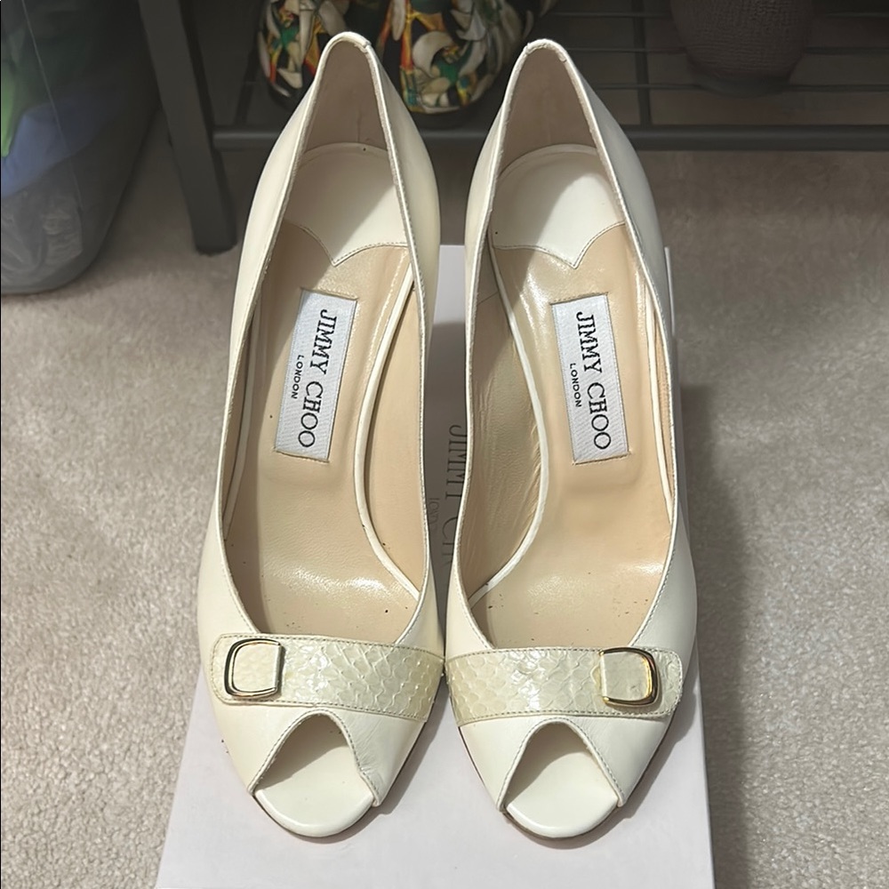 Jimmy Choo Cream Peep Toe Heels